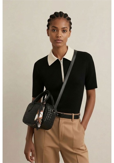 B&t Bujiteri Kadın Örgü Desen Siyah Çanta Siyah Siyah