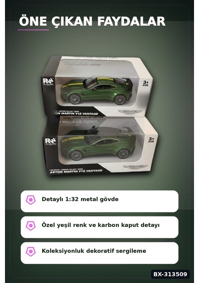 1:32 Metal Aston Martin Vantage Çek Bırak Araba - Diecast Model, Koleksiyonluk Oyuncak Bx-313509 Çok Renkli