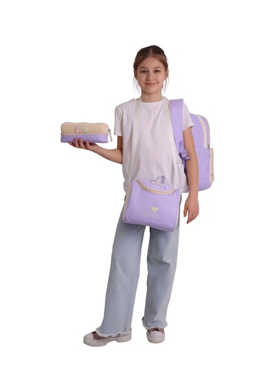 Calacilo K-pop Lilac Peluş Ayı Aksesuarlı Lila Kız Çocuk Üçlü İlkokul Okul Çantası Seti - Setcc-c4104a