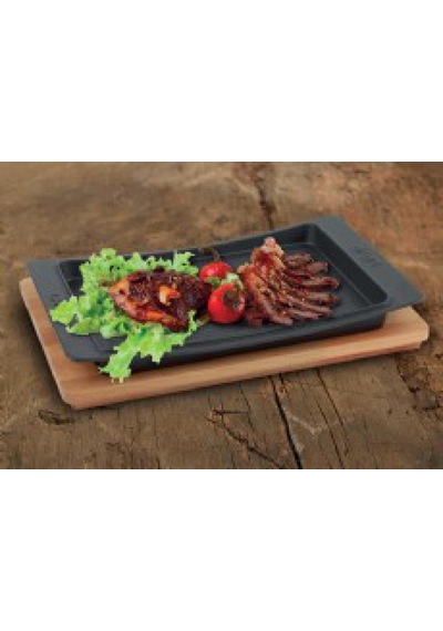 Lava Ahşap Altlıklı Döküm Demir Servis Tabağı 36X24 CM