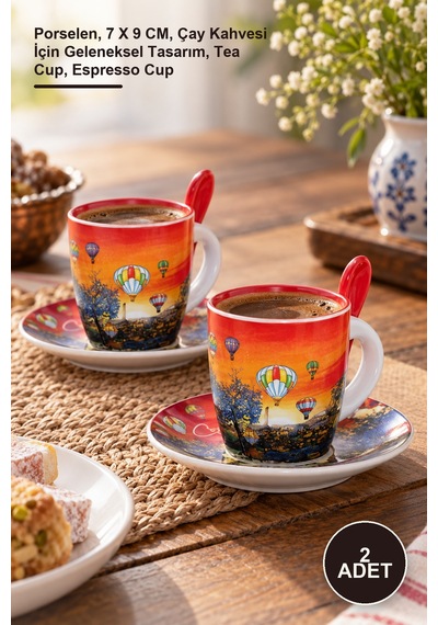 2 Adet Yöresel İkili Fincan Seti Porselen, 7 X 9 Cm, Çay Kahvesi İçin Geleneksel Tasarım, Tea Cup, Espresso Cup Diğer