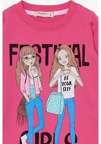 Breeze Kız Çocuk Tunik Baskılı Cepli 3-8 Yaş, Pembe