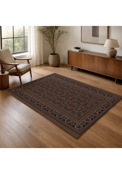 Kartela Halı Afgan Halı Jüt Taban Dokuma Halı Kahverengi - 120 X 180 Cm