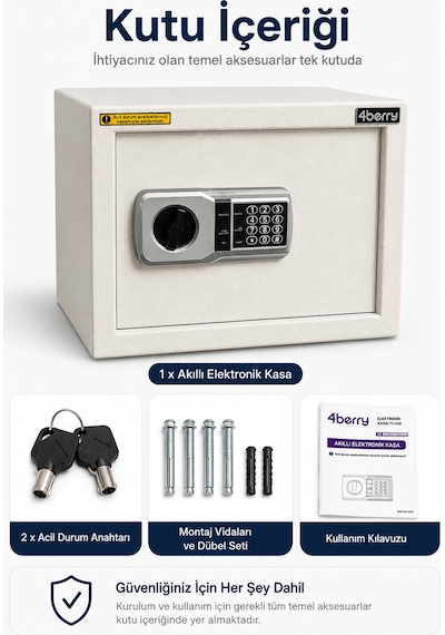 Akıllı Elektronik Kasa Şifreli Dijital Çelik Kasa, Acil Durum Anahtarlı Tc-028