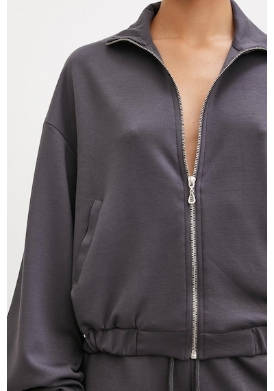 Never More Fermuarlı Sweatshirt Füme
