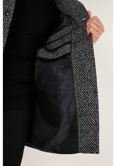 Buratti Düğmeli Dik Yaka Kırçıllı Slim Fit Kaşe Erkek Kaban 5841016 Siyah Noktalı