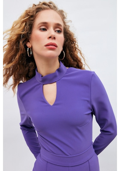 Sateen Sırt Detaylı Bodysuit Bluz - Mor