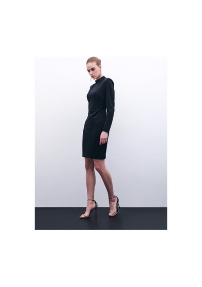 Sateen Parlak Kısa Elbise - Siyah-135857 Siyah