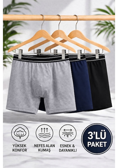Maxi-dry 3'lü Erkek Boxer Aşırı Terleme Önleyici Çift Katmanlı, Islaklık Sızdırmaz, Nefes Alabilen İç Giyim Çok Renkli