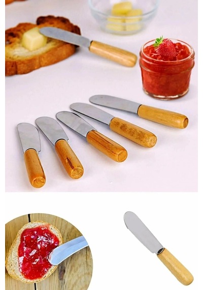 Mybru Terayağ Bal Çikolata Bıçağı, 6 Lı Ahşap Saplı Kahvaltı Spatulası Metal