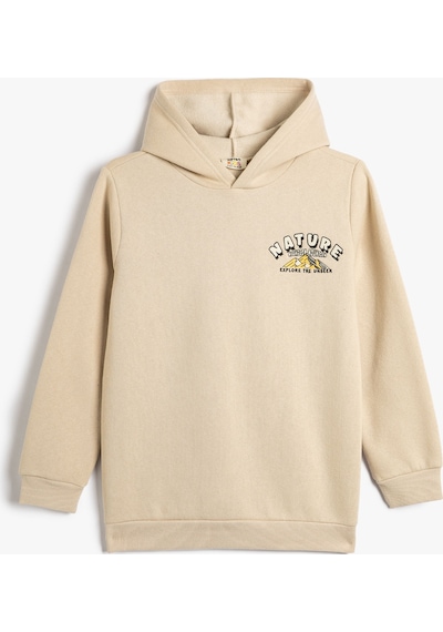 Koton Basic Kapşonlu Sweatshirt Uzun Kollu İşleme Detaylı Şardonlu Bej 4wkb10324tk 4WKB10324TK052 Ekru