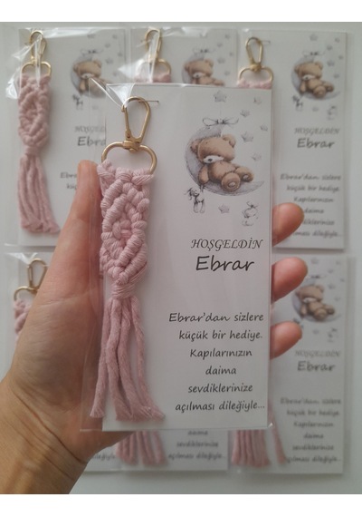 50 Adet Pembe Makrome Anahtarlık Bebek Mevlüt Şekeri Diş Buğdayı Açık Pembe