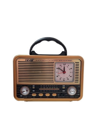 Ns-8898 Nostaljik Analog Saatli Fm Radyo Bluetooth Hoparlör Usb Tf Aux Mp3 Çalar