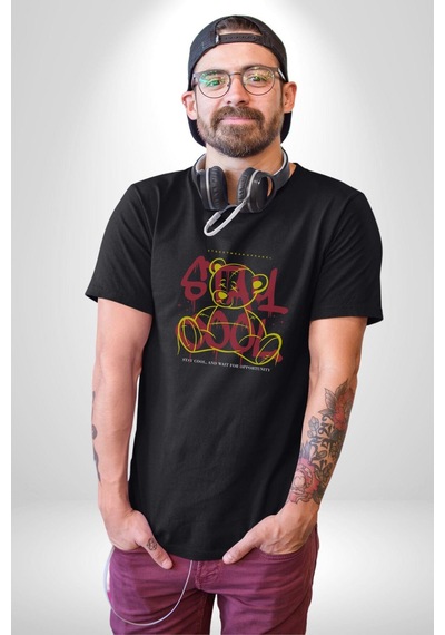 Game Oyun Alanı Unisex Unisex Siyah Organik Baskılı T-shirt Penye Yüksek Kalite Siyah