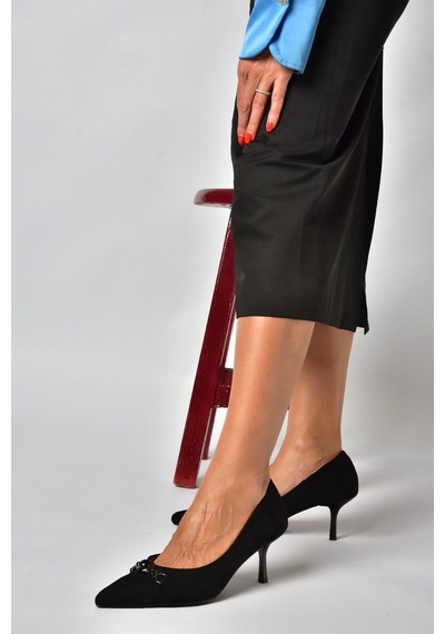 Fox Shoes Z676070102 Siyah Süet İnce Topuklu Kadın Stiletto Ayakkabı