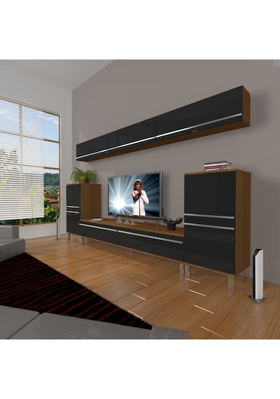 Decoraktiv Eko 9 Mdf Std Krom Ayaklı Tv Ünitesi Tv Sehpası Ceviz - Siyah