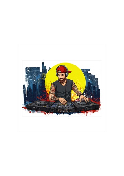 Şehirde Dj Grafiti Art Mdf Tablo