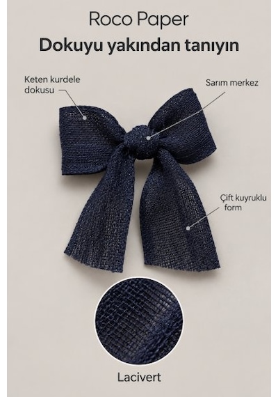 Lacivert Keten Fiyonk Kurdele, 5 Cm - 25'li Paket, Dekoratif Hedi Standart