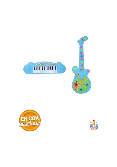 2'li Set Pilli Türkçe Sesli Müzikli Eğitici Çocuk Oyuncak Gitar - Oyuncak Müzikli Piyano Erkek Çocu