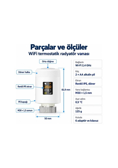 Wifi Akıllı Termostatik Radyatör Vanası, Tuya Smart Life Uyumlu
