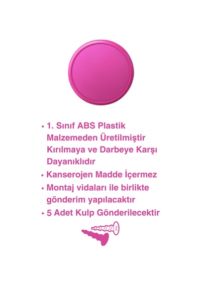 5 Adet Pembe Çocuk Odası Mobilya Kulbu Seti - Abs Plastik Tekli Düğme Dolap ve Çekmece Kulpları Pembe