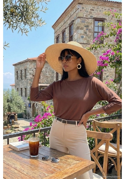 Lela Bisiklet Yaka Truvakar Kol Bayan Bluz 5861416Y Kahve