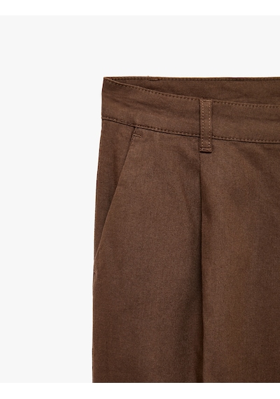 Koton Regular Fit Cepli Pamuk Keten Karışımlı Pileli Pantolon Kahverengi 6sam40142nw Çikolata Kahve