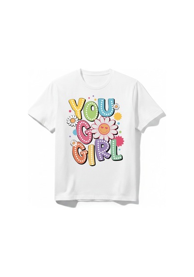 Urbantrendstore You Go Girl Unisex Kız Çocuk Bisiklet Yuvarlak Yaka Basic Kısa Kollu %100 Pamuk Tişört Beyaz