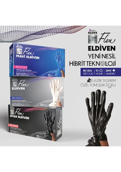 Reflex Flex Siyah Eldiven M 100lü 20'li Paket