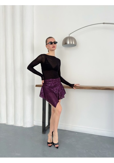 Verymoda Pullu Asimetrik Etek D2932 Mürdüm