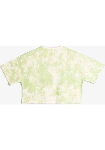 Koton Tişört Crop Oversize Batik Desenli Bisiklet Yaka Baskılı Yeşil Desenli 4skg10094ak 4SKG10094AK7D6 Yeşil