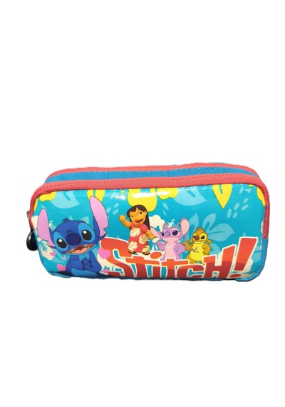 Stitch Temalı Çift Gözlü Süper Kalite Kumaş Kalem Kutusu Çok Renkli