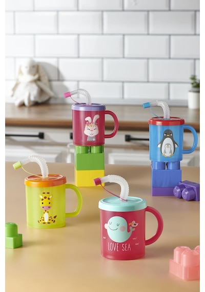 Renga Ruby Penguen Desenli 210 Ml Pipetli Kulplu Pp Bebek Bardağı 142003 Mavi-kırmızı Mavi
