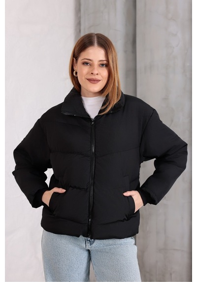 Blayn Jeans Kadın Kapüşonsuz Şişme Mont Siyah