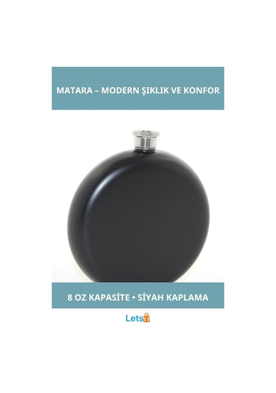 Paslanmaz Çelik Yuvarlak 8 Oz Matara Siyah Renk Çok Renkli