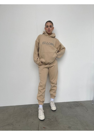 Ellore Australia Eşofman Takımı Sweatshirt Jogger - Bej Baskılı Oversize Şardonlu Kapüşonlu Bej Ellore Australia Eşofman Takımı Sweatshirt Jogger - Bej Baskılı Oversize Şardonlu Kapüşonlu Bej