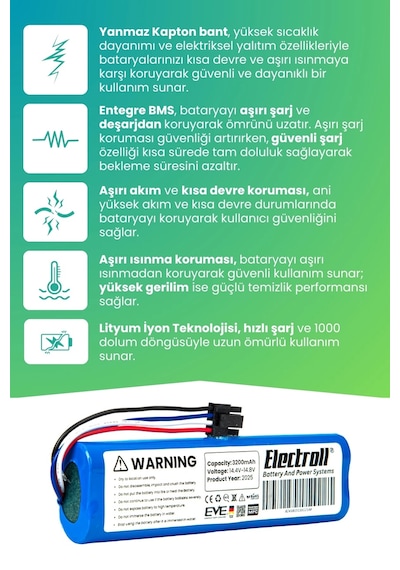 Xiaomi Mi Vacuum Mop 1c 2in1 Uyumlu Batarya Ultra Kapasite 3200mah Robot Süpürge Pil Stytj01zhm