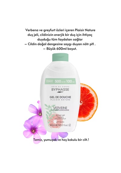 Byphasse Plaisir Natura Verbena & Greyfurt Duş Jeli 600 ML