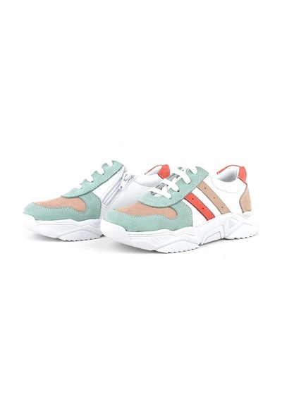 Hakiki Deri Yeşil Pembe Kız Çocuk Sneakers Ayakkabı Yeşil