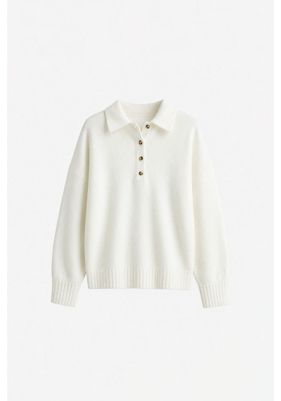 Suud Collection Ekru Rani Polo Yaka Oversize Kazak
