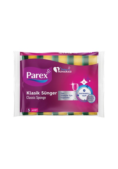 Parex Klasik Yeşil Düz Sünger 5'li Eko Paket - 6 Adet Tarı