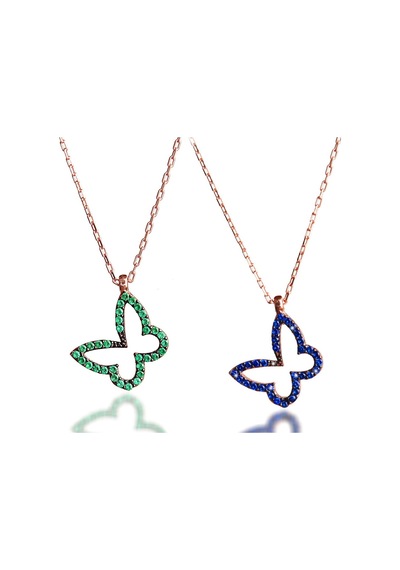 Kuyumcudukkani Mavi Zirkon Taşlı Kelebek Kolye-20129-r-dblu Rose Gold