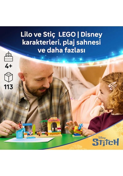 LEGO® ǀ Disney Lilo ve Stiç ile Plaj Eğlencesi 43280 – 4 Yaş Üzeri Çocuklar için 2 Karakter İçeren Oyuncak Yapım Seti (113 Parça)