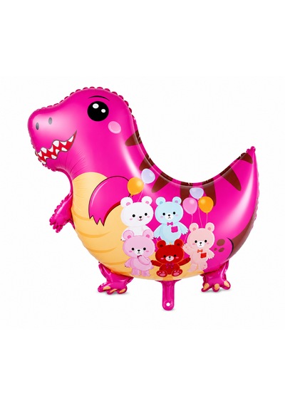 Pembe Dinozor Folyo Balon 62x60 Cm Çocuk Doğum Günü Parti Balonu Helyum Uyumlu Tekrar Kullanılabilir Çok Renkli