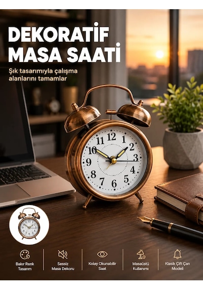 Retro Tarz Bronz Dekoratif Masa Saati Metal Gövde Yüksek Sesli Alarm Çr 57403925