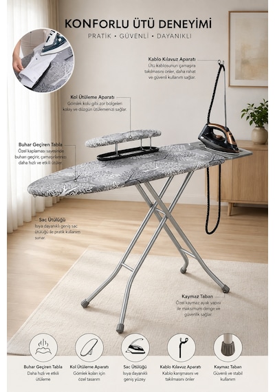 Perilla 9995 Iron Kol Ütüleme Aparatlı Ütü Masası 41 148 Cm Diğer