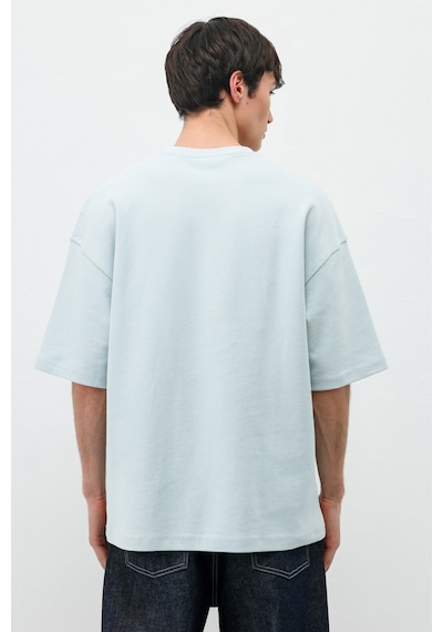 Vamos Baskılı Oversize Tişört V70-173 Bebe Mavi