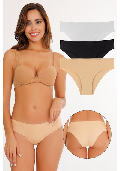 Sensu Kadın Lazer Kesim Düşük Bel Beli Lastikli Slip Külot 3'lü Paket Set Renkli
