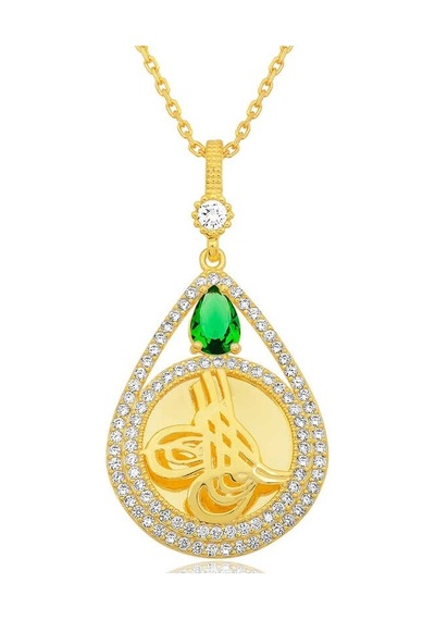 Gümüş Gold Kaplama Damla Tuğralı Kadın Kolye