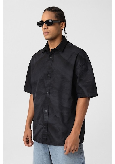 Vamos Oversize Yıkamalı Poplin Gömlek Siyah